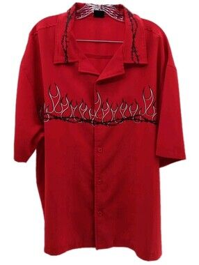 Vintage Focus Shirt Men's 2XL  Red Flames Button Down Hot Rodders Bikers Bowlers